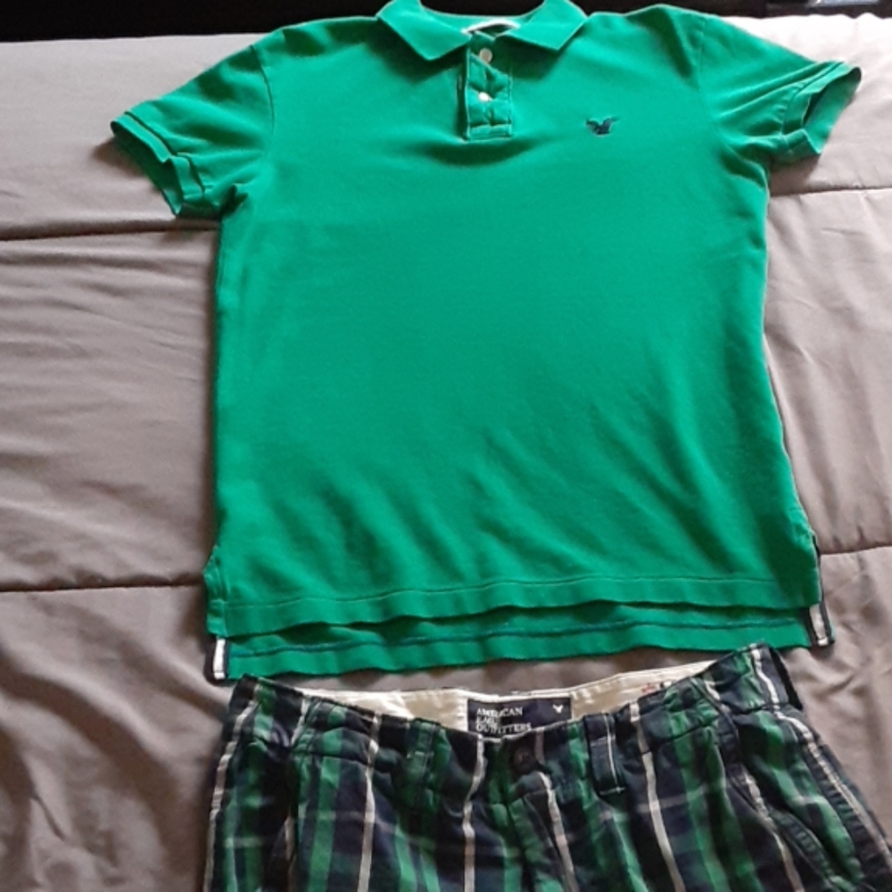 Polo shirt & plaid shorts